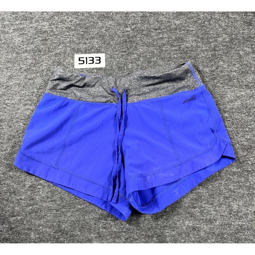 Avia Running Shorts Women 27 Blue Gray Wordmark Logo Drawstring Athletic Workout